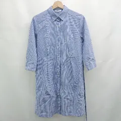 ◇ ⊂ ナチュラルビューティーベーシック ボーダー柄 長袖 膝丈 ワンピース サイズM ライトブルー系 レディース E  【1507250001331】