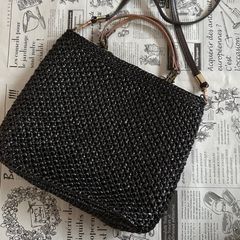 夏に嬉しい！ラフィアバッグ バンブー風ハンドル バッグインバッグ付/ハンドメイド 夏に嬉しい！ラフィアバッグ バンブー風ハンドル バッグインバッグ付