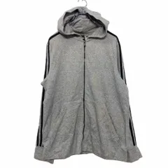 adidas プリント スウェット パーカー L～ ライトグレー ブラック ジップアップ ライン ポケット 古着卸 アメリカ仕入 a509-6292