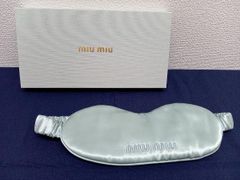 箱タグ付】MiuMiu カチューシャ アストラルブルー 金ロゴ シープレザー