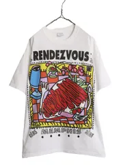 【お得なクーポン配布中!】 00s 企業 アート イラスト プリント Tシャツ メンズ XL 古着 00年代 オールド グラフィック 企業物 大きいサイズ ヘビーウェイト ホワイト