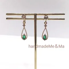 No 161 ミニドロップとジルコニアストーンのノンホールピアス　グリーン