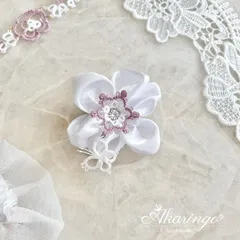 ハンドメイド タティングレース 白い花と蝶 クリップ ヘアクリップ ブローチ ストールクリップ