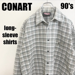 90s CONART コナート シャツ 長袖シャツ 柄シャツ メンズ 実寸 Lサイズ チェック柄 ヒップホップ B系 ストリート