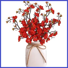 8本セット 枯れない 梅の花 人工花ブーケ レッド 新年 お正月飾り 紅梅 春節 室内 フラワーアレンジメント インテリア 造花 部屋飾り 造花芸術 フェイクフラワー