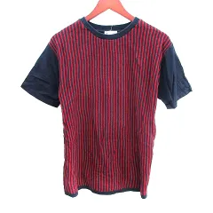 ザショップティーケー THE SHOP TK ニット カットソー クルーネック 切替 ストライプ 半袖 XL 紺 ネイビー /AU