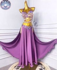 ベリーダンス衣装 2点セット パープル キラキラ 発表会 ハロウィン用 コスプレ ベリーダンス衣装 2点セット パープル キラキラ 発表会 ハロウィン用