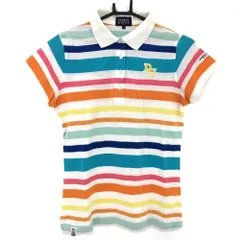 ★特価★パーリーゲイツ 半袖ポロシャツ ライトブルー×マルチカラー ボーダー レディース 2(L) ゴルフウェア PEARLY GATES