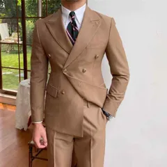 種類146：スーツ XL パンツ 32/E：ダークグリーン メンズ ファッション 服 男性用 オシャレ シンプル 大人 かっこいい 大きいサイズ ストリート 紳士服 レトロ スリム ダブルブレスト スーツ カラー スーツ ツーピース セット