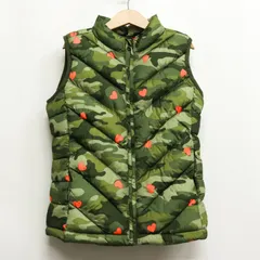 ギャップ ダウンベスト 中綿入り アウター カモフラ柄 ハート柄 キッズ 女の子用 Lサイズ カーキ GAP 【中古】