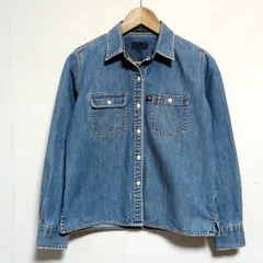 古着 80s POLO JEANS COMPANY ポロジーンズカンパニー ヴィンテージ長袖デニムシャツ 星条旗 レディース Sダメージシャツ・胸ポケット2個・ヴィンテージ・星条旗タグ・両サイドスリットあり・オールシーズン