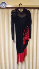 新品 未使用 新作 お得 社交ダンス衣装　ラテンワンピースドレス　刺繍 ブラック＋レッド