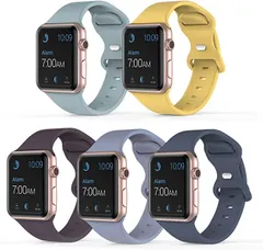AUSOJOY 5本セット Apple Watch 交換バンド シリコン製 スポーツバンド( ストーミーブルー/ベリーパープル/暖かな太陽の色/ストーン・ロータス・ブルー/ニューロックグリーン-1,  38mm/40mm/41mm S/M)