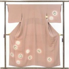 訪問着 身丈156cm 裄64cm 前幅23.5cm 後幅29.5cm 袖丈47cm 袖幅33cm レディース 袷 丸 裄Mサイズ 秋冬春用 正絹（シルク）ブラウン 美品 リメイク リユース リサイクル【呉服のきくや】