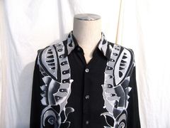 イギリス古着 ビンテージ 長袖 柄シャツ 薔薇柄 抜染 バラ柄 ポリ レーヨンシャツ 80s 90s Johnsons/ジョンソンズ/LaROCKA/ラロッカ好きへ