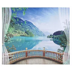 ND インテリア タペストリー おしゃれ 北欧 風景 湖 海 大きい だまし絵 癒し 城 部屋 飾り 窓 背景布 壁 インテリア 布 景色 自然 (デザイン２) 1