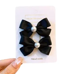 【数量限定】結婚式 発表会 卒園式 袴 浴衣 真珠 バレッタ 洋服 ヘアアクセサリー クリップ 子供 黒 小さめ リボン 2個セット 髪飾り GFun