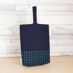 ファミリア風 緑チェック タータンチェック マチあり シューズケース 上履き入れ 入園入学 ハンドメイド 通園 通学 男の子 女の子