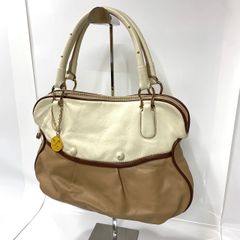 SAZABY トートバック レザー 肩掛け ゴールド金具 ベージュ ロゴ刻印 