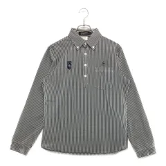 中古 メンズ ルコックスポルティフ le coq sportif 長袖ポロシャツ L 白×紺 ボタンダウン ストライプ柄