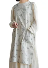 【特価商品】ロング丈 ベストエプロン 花柄 無地 北欧風 撥水 ポケット付き ワンピース風 かわいい ゆったり シンプル レディース 大きいサイズ 綿100％ エプロン 2Way 肩掛け [TOWYYO] おしゃれ カフェ風