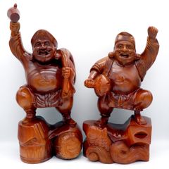 木製彫刻 笑顔の神様 2体セット【大】大黒様・恵比寿様 縁起物 - メルカリ