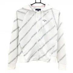 【美品】キャロウェイ ジップパーカー 白×グレー 英字斜めストライプ ダブルジップ  レディース S ゴルフウェア Callaway