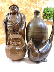 【1886】置物  4点 おまとめ 達磨 花瓶 キジ 備前焼 香炉 木彫り 水差し アンティーク インテリア置物 焼物