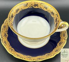 【希少】フッチェンロイター アンティーク カップ＆ソーサー コバルトブルーに豪華な金彩 レース細工 美品 高級感 H048