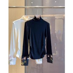 新品 アンダーシャツ ハイネックカーディガンは頭と頭を合わせてシンプルに Tシャツレディース  刺繍