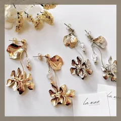 小ぶり＆華奢♪《304ステンレス 24KGP 本金メッキ》 小ぶり メタル フラワー 花びら ピアス お花 ワイヤー ゴールド シルバー 天然石 クリア クォーツ クリスタル チェーン ビーズ アレルギー対応 ピアス ハンドメイドピアス《イヤリング変更可能》