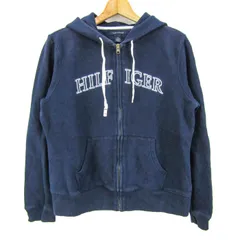 トミーヒルフィガー パーカー 長袖 ブランド トップス レディース L/Gサイズ ネイビー×ホワイト TOMMY HILFIGER 【中古】