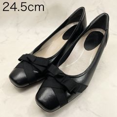 【新品 訳あり】【3E】リズラフィーネ　グログランリボンパンプス　24.5㎝　黒