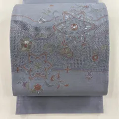 袋帯蘇州刺繍花菱白地銀糸着物024a d