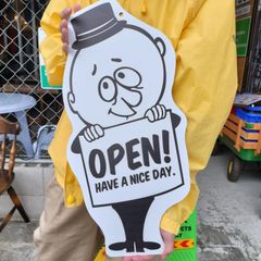 US企業・アドバタイジング◆OPEN・CLOSE/オープンクローズサイン　バーギーマン/Burgie　Man◆ウッド看板　店舗　ディスプレイ