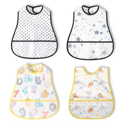 [スリーマッシュルーム] 食事用エプロン ベビー 子供 スーパー ビブ ソフトスタイ - 防水よだれかけ 赤ちゃん 離乳食エプロン 袖なし ポケット