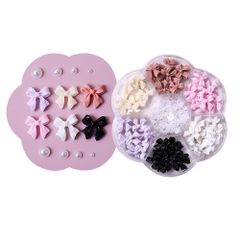【特価商品】リボン 蝶 ネイルパーツ 3D 立体 蝶結び ロリポップ パール黒白リボン 収納ケース入 ジェルネイル レンジ ネイルアートネイルアートジェルネイル (半円パール)