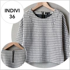 【美品♪】INDIVI 千鳥格子　エンボスドルマンブラウス