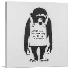 バンクシー アートパネル Mサイズ BANKSY Banksy「ラフ ナウ/Laugh Now」キャンバスジークレ 発送目安15～20営業日