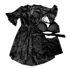 ☆ ブラック ☆ 水着 3点セット kswimsuit04 レディース 水着 3点セット 3点 セット タンキニ 体型カバー ビキニ レース ワンピース セパレート かわいい 可愛い ツーピース 大人 おしゃれ 夏 海 レジャー プール 旅行 トラベル