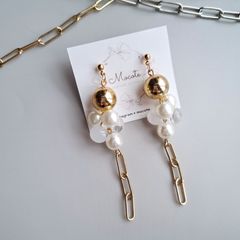 ゴールド  鈴丸 × チェーン  大玉メタル  ぷるん シャボン玉  パール  ゴールド  ピアス / イヤリング