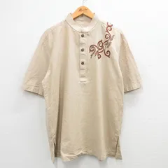 XL/古着 半袖 トップス メンズ 刺繍 ノーカラー ベージュ他 カーキ 24mar05 中古