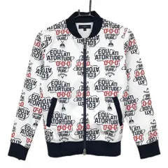 【美品】キャロウェイ ジャケットブルゾン 白×ネイビー 英字総柄 ダブルジップ レディース M ゴルフウェア Callaway