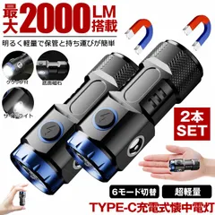2個セット 【 マグネット 付き 】 懐中電灯 充電式 小型 ハンディライト led ライト 最強 フラッシュライト ハンディ 高輝度 USB TYPE-C  作業 防水 持ち運び 軽量  ワーク ウォーキング キャンプ ジョギング 夜釣り 釣り 防犯 防災