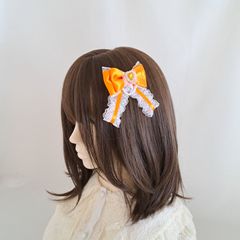 推し活リボン 推し色リボン リボンクリップ ヘアクリップ ヘアアクセサリー ツインテール 2個セット オレンジ  参戦リボン 現場 イベント ライブ コンサート