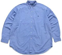 90s ラルフローレン BLAKE グラフチェック ボタンダウン コットンシャツ 青×白 XL★28 特大 オールド ロゴ刺繍 格子柄 ビッグサイズ