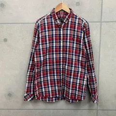 【美品】BURBERRY BLACK LABEL バーバリー ブラックレーベル チェック柄シャツ ボタンダウン BDシャツ ネルシャツ サイズ2 Mサイズ相当 レッド系 ホースロゴ刺繍 シェルボタン ボタン刻印 メンズトップス D1M11-210-18