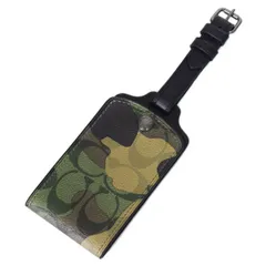 コーチ カードケース COACH コーティングキャンバス レザー シグネチャー カモフラ 迷彩柄 ラゲージ ネーム タグ キーホルダー グリーンマルチ CM033