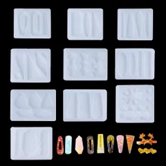 FineInno ヘアピン シリコンモールド 10個セット ヘアクリップ レジン シリコン 雪形 星形 何学形 三角形 楕円形 UVレジン型 DIY 収納用 手作り エポキシ樹脂 ソフトモールド ハンドメイド DIY 樹脂 工芸品 (ヘアピン形3)