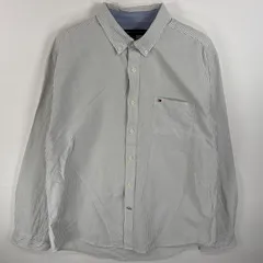 古着 トミーヒルフィガー TOMMY HILFIGER 長袖シャツ ボタンダウンシャツ ワンポイント ロゴ 刺繍 胸ポケ XL  ホワイト系 ストライプ メンズ